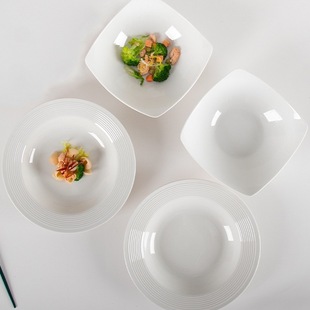 Japanese-Style Tableware Set for Home Use 8.75inch Straw Hat Plates 8inch Footed Bowls Ceramic Tableware Set of 4