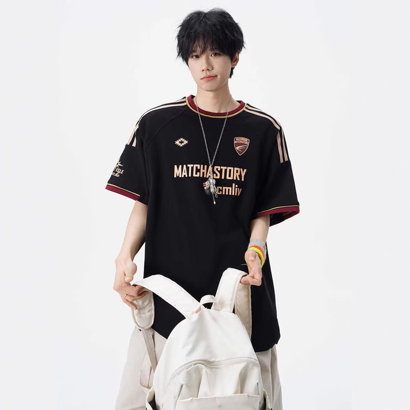 Three-Stripe Short-Sleeved T-Shirts for Men and Women 2025 New Summer Design American High Street Loose Half-Sleeved Sports Tops