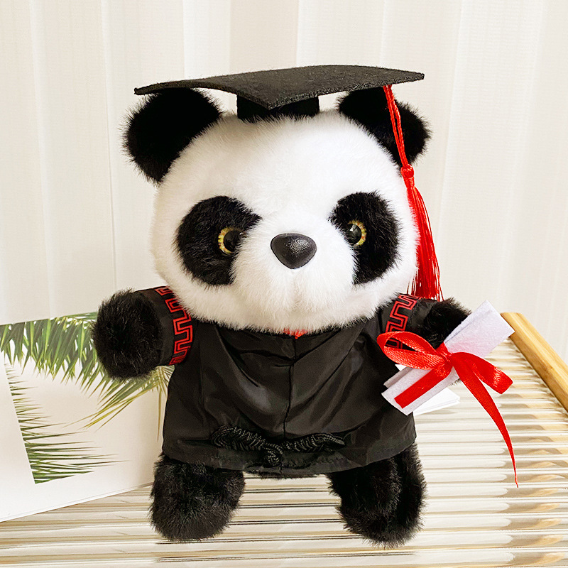 Muñeca de graduación con gorra de doctorado, uniforme, panda, regalo universitario, logo personalizado