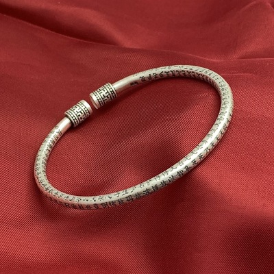 纯银心经手镯 足银999男女款复古做旧民族风开口实心手环节日礼品|ms