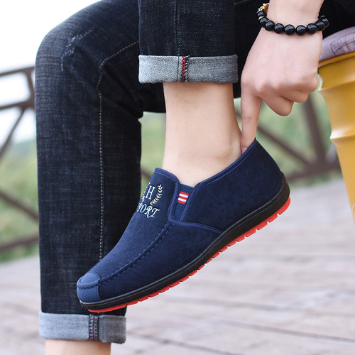 Old Beijing cloth shoes men's winter Korean version warm slip-on thickened casual cotton shoes canvas cotton shoes flat bottom work shoes