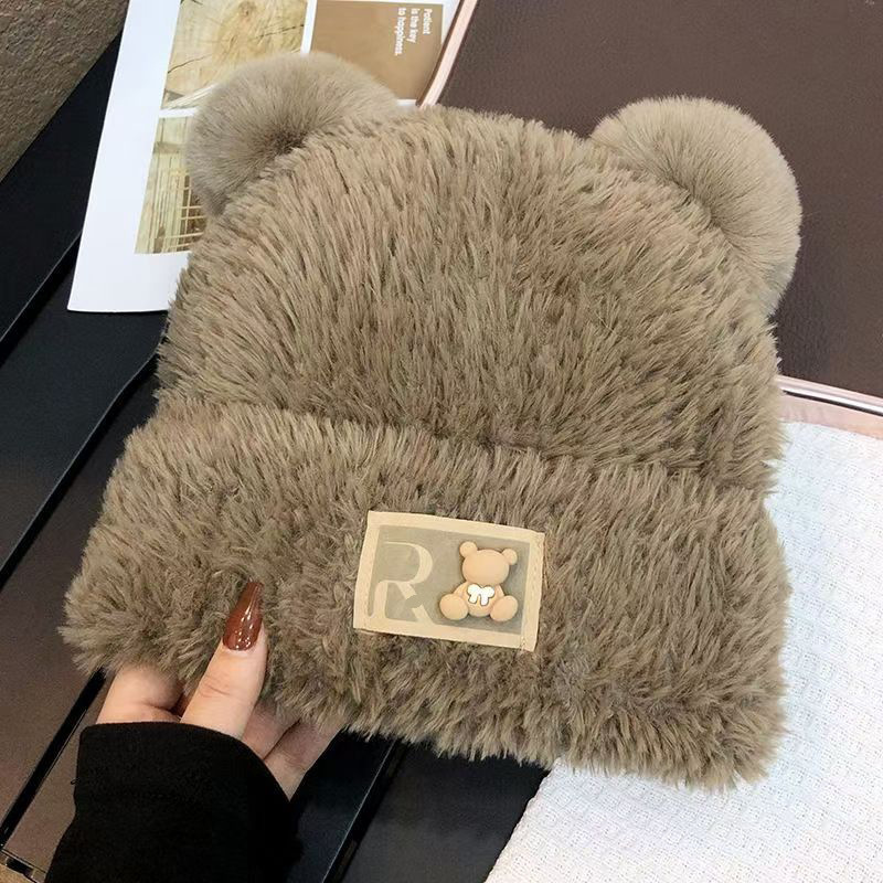 ue Bear For Women, Auumn And Winer, Face Slimming, Thickened Plush, Large Head Circumference, Warm Beanie, Knied_voghion.com