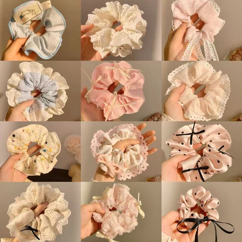 Cream Sweetheart Bow Ballet Large Intestine Hair Ring Small Fresh Ribbon Mori Style Beautiful Girl Hair Accessories Hair Accessories Headline