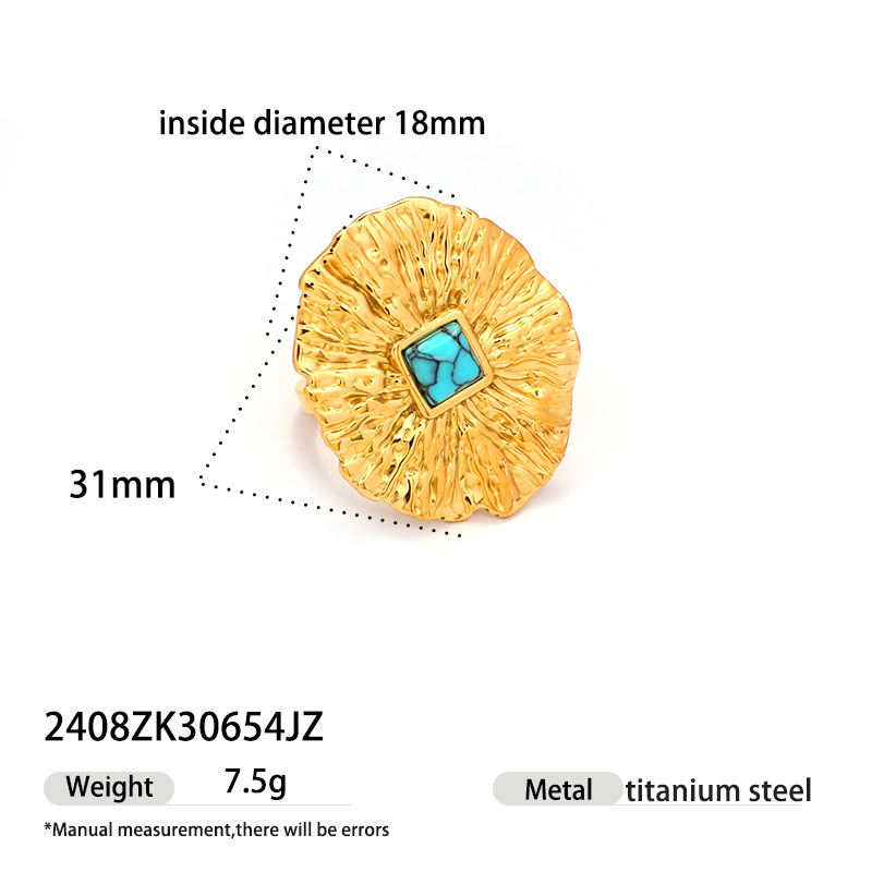 Anillo de acero inoxidable de titanio no desvanecido, anillo incrustado de turquesa azul, nicho de alta calidad, venta caliente transfronteriza