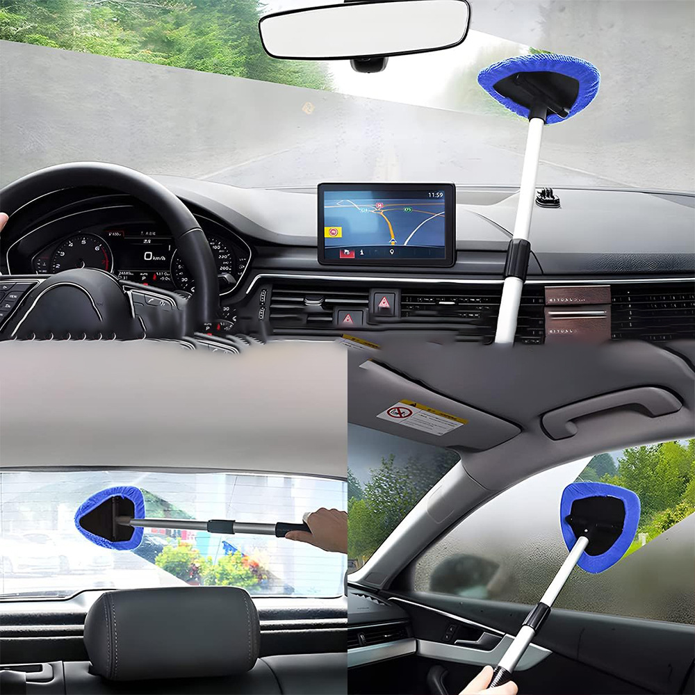 Cross-Border Car Windshield Defogging Cleaning Brush Microfiber Cloth Set Car Wash Window Scraper Telescopic Rod Set