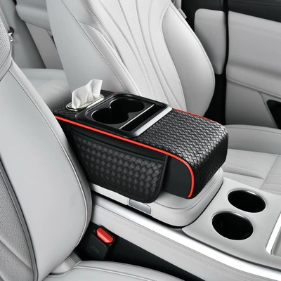 Tissue Box Universal Storage Bag | Armrest box pad - black-red-line