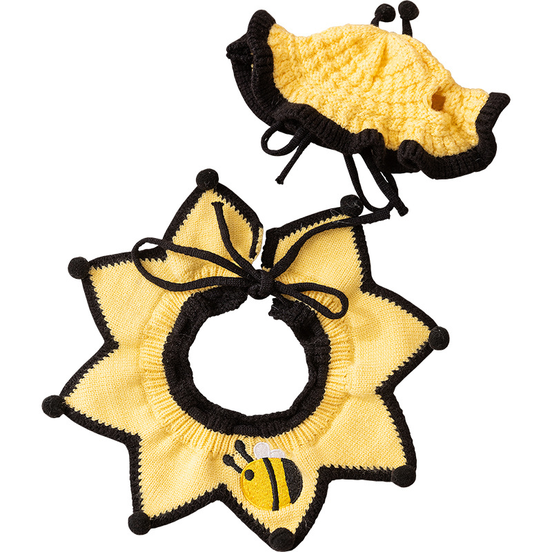 Sombrero de punto conjunto de collar para perros y gatos collar accesorios toallas de saliva que bufandas de oso ropa de mascotas