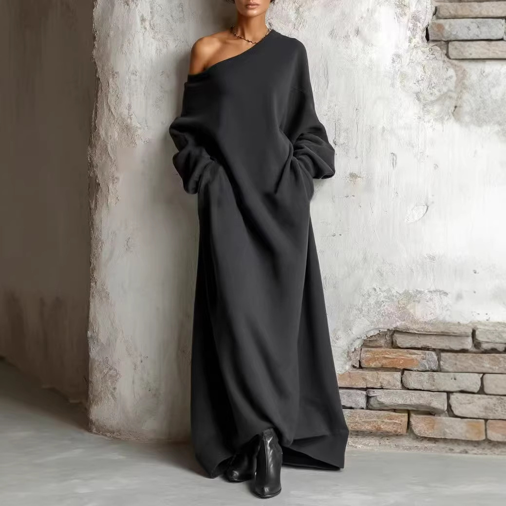 Women's Elegant French Style Dress Solid Color Textured Long Sleeve Spring Autumn New_ecoleips.com