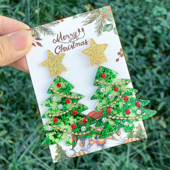 ヨーロッパとアメリカの国境を越えた新しいファッショントレンドクリエイティブアクリルクリスマスツリーダイヤモンドビーズチェーンクリスマスイヤリングイヤリング