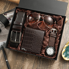 Men's Watch Business Gift Set Holiday Birthday Gift Wallet Belt Watch Sunglasses Set 4pcs/set