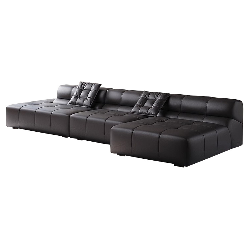 Sofá de cuero italiano minimalista, esquina de la sala de estar, sofá VIP sin reposabrazos, sofá negro