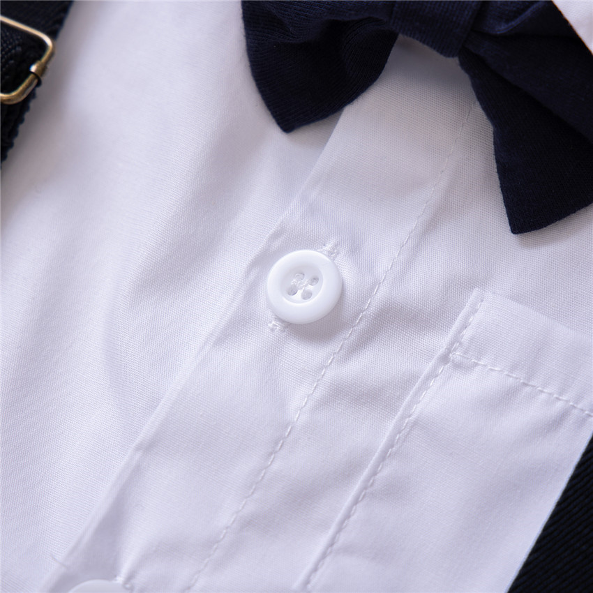 Spring and Autumn New Gentleman's Set Fashion Boys' Baby White Tie Shirt+Strap Pants_voghion.com