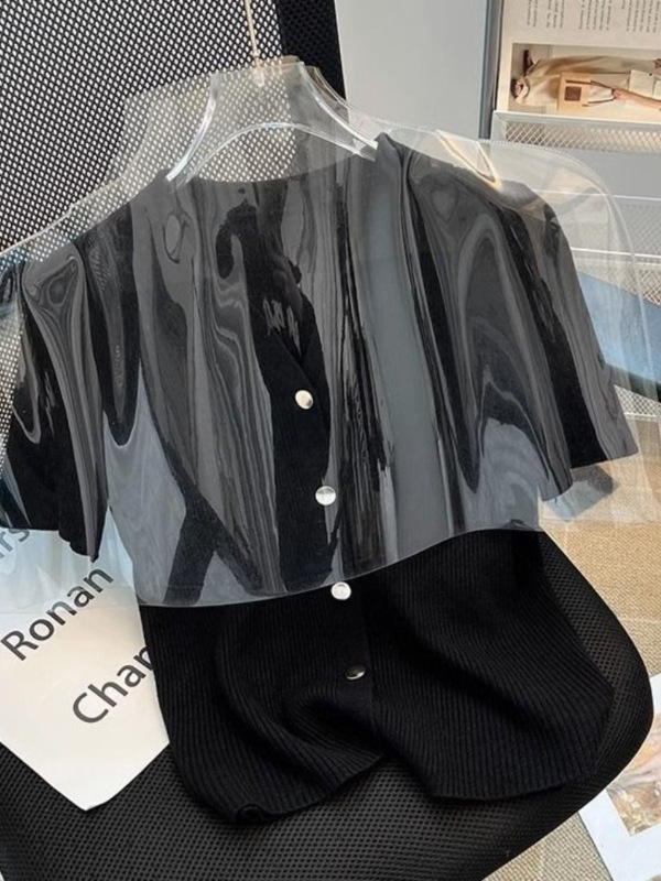 polo领正肩针织短袖t恤女翻领夏季2025显瘦薄款小衫百搭开衫上衣|undefined