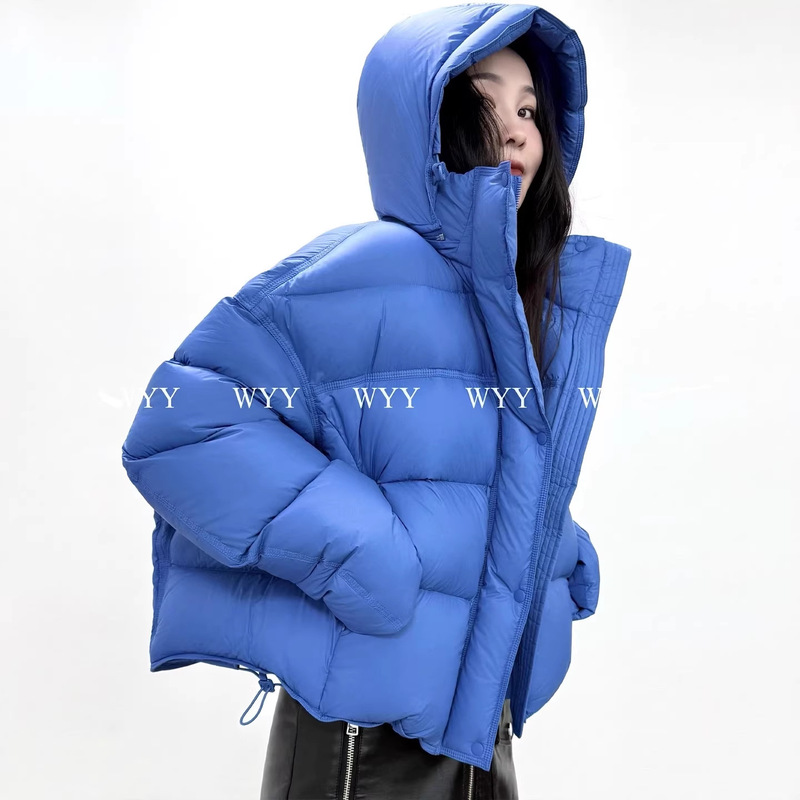 Blue Turtle-Back Short down Jacket for Women, New Winter 2026 Style, Fluffy Hooded Thickened Puffer Jacket with White Duck down Blue Turtle-Back Short down Jacket for Women, New Winter 2026 Style, Fluffy Hooded Thickened Puffer Jacket with White Duck down