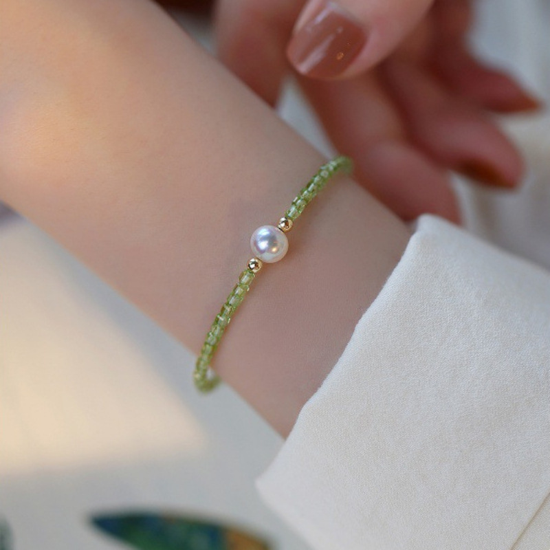 Freshwater Pearl Ultra-Fine Peridot Natural Pearl Lucky Gold Bead 14K Gold-Filled High-End Fresh Elegant Bracelet for Women