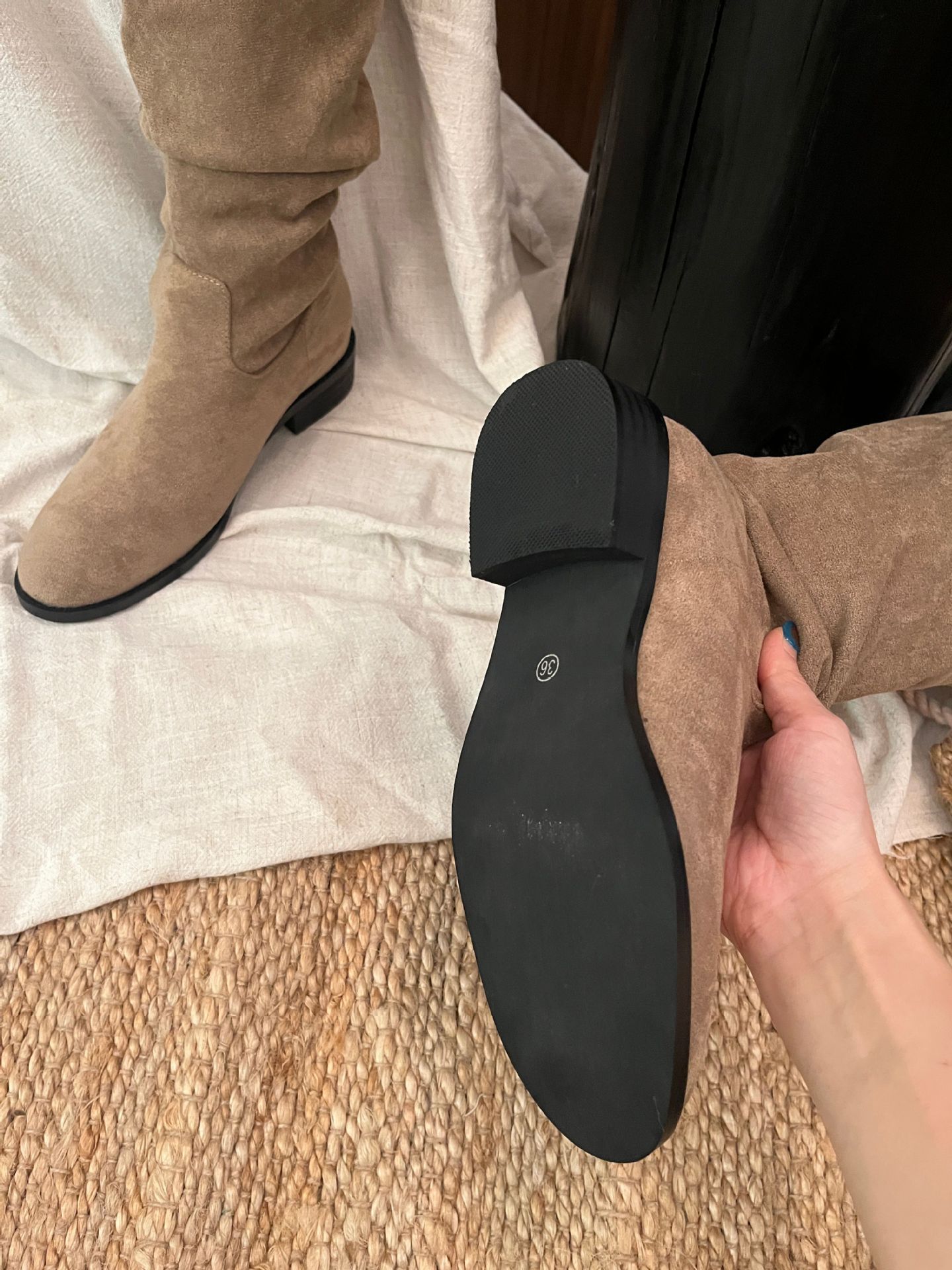 ShoeVault 2024 Chunky Heel Retro Fleece-Lined Coffee Color Riding French Style Slim Bare Autumn Winter Women's Over-the-Knee Boots_voghion.com