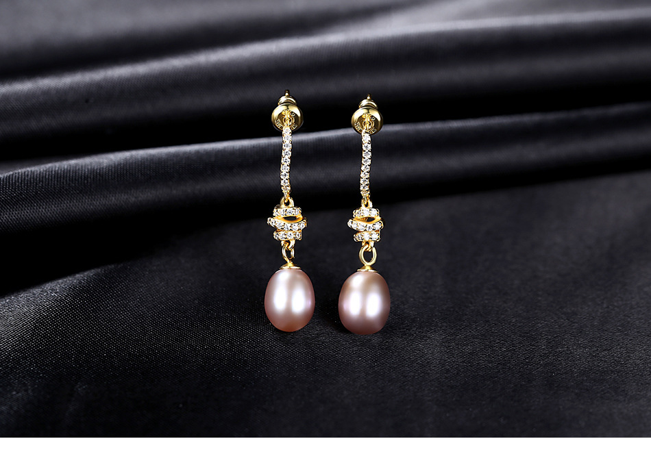 925 Silver Vintage Zircon Pearl Long Earrings display picture 1