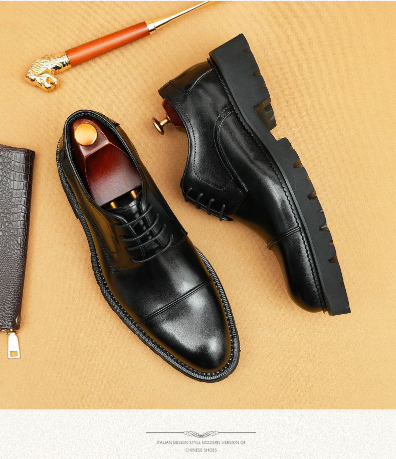 Formal business casual leather men's three-point leather shoes with thick soles_vogvips.com