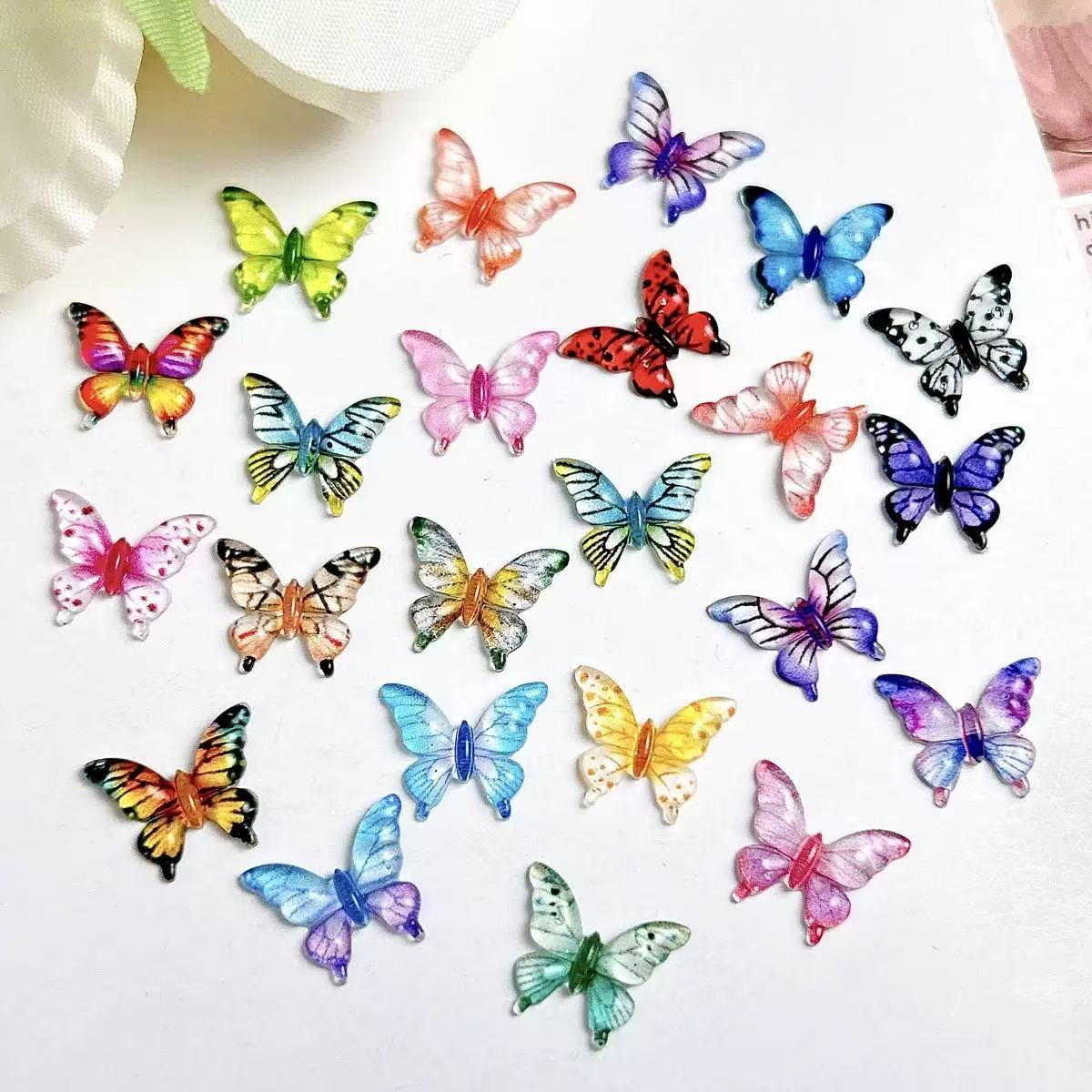 New popular colorful resin butterfly nail art accessories for DIY handmade wearable nails, hair clips, and earrings