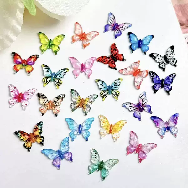 New popular colorful resin butterfly nail art accessories for DIY handmade wearable nails, hair clips, and earrings