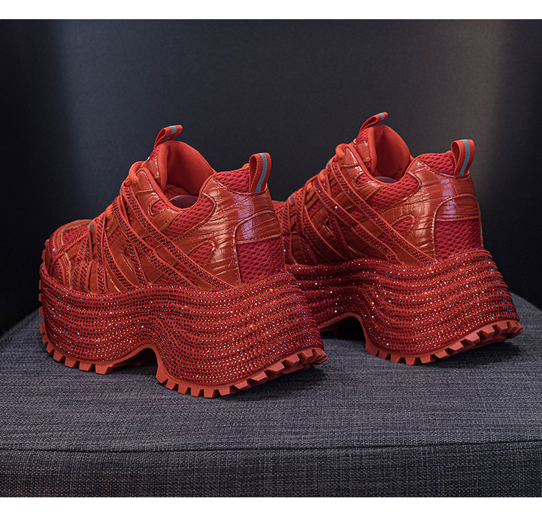 Giày sneaker nữ đế dày phong cách dad shoes, gót 5 cm, đính đá lấp lánh — Đỏ 5052, Xám 5052, Be 5052 chi tiết 23