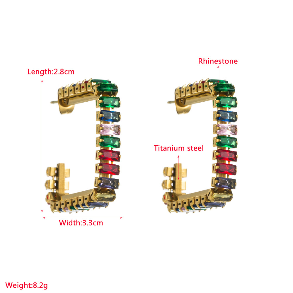Retro C Shape Titanium Steel Rhinestones Ear Studs 1 Pair