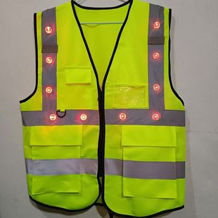 Multi-pocket LED three-speed adjustment lamp reflective vest outdoor riding fluorescent breathable safety reflective vest