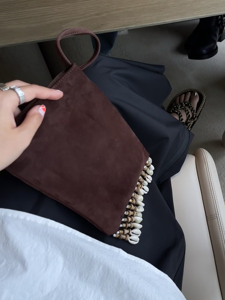 Sac à main en cuir de vachette véritable mat avec perles pour femme, nouvelle collection automne/hiver 2024_voghion.com