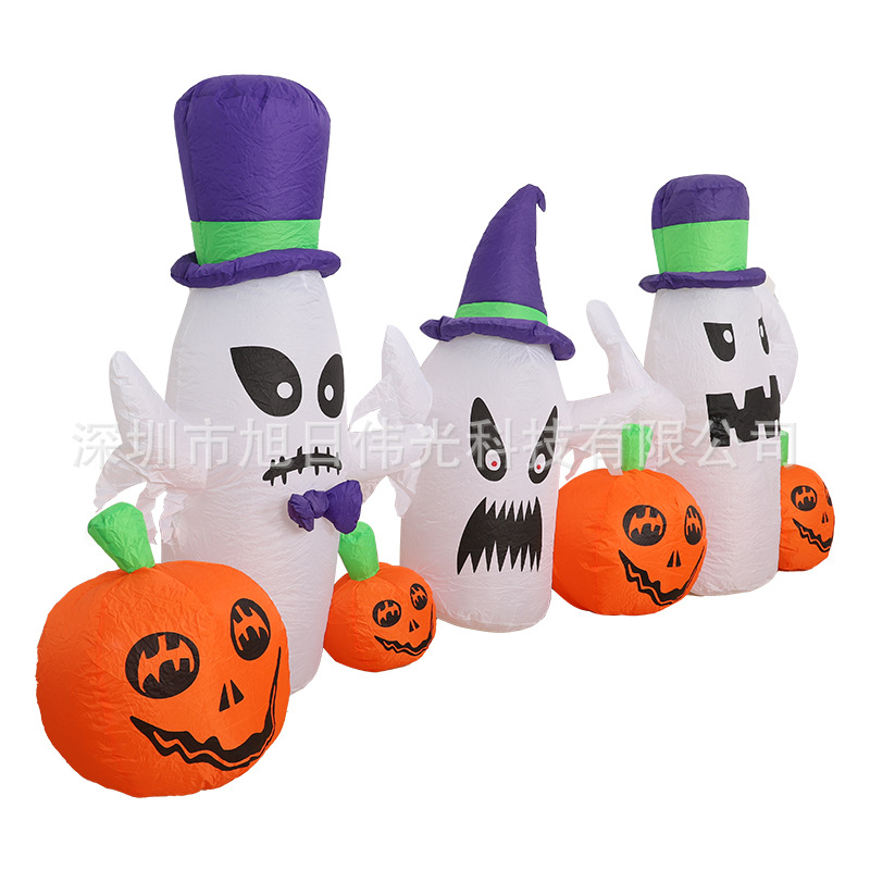 跨境9ft长万圣节鬼节充气气模 发光恐怖气氛南瓜小鬼摆件充气道具