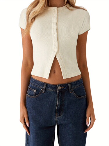 Women's Navy Blue Casual Button Up Knit Top