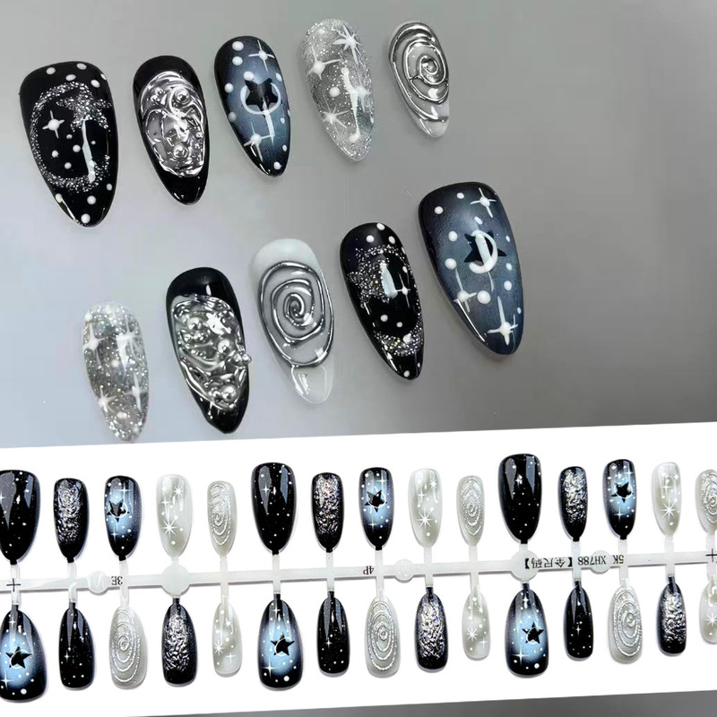 Three-Dimensional Silver Line Dark Gothic Style Nail Art Short Almond-Shaped European and American Sweet Cool Nail Stickers Foreign Trade Hot Item Ins Three-Dimensional Silver Line Dark Gothic Style Nail Art Short Almond-Shaped European and American Sweet Cool Nail Stickers Foreign Trade Hot Item Ins