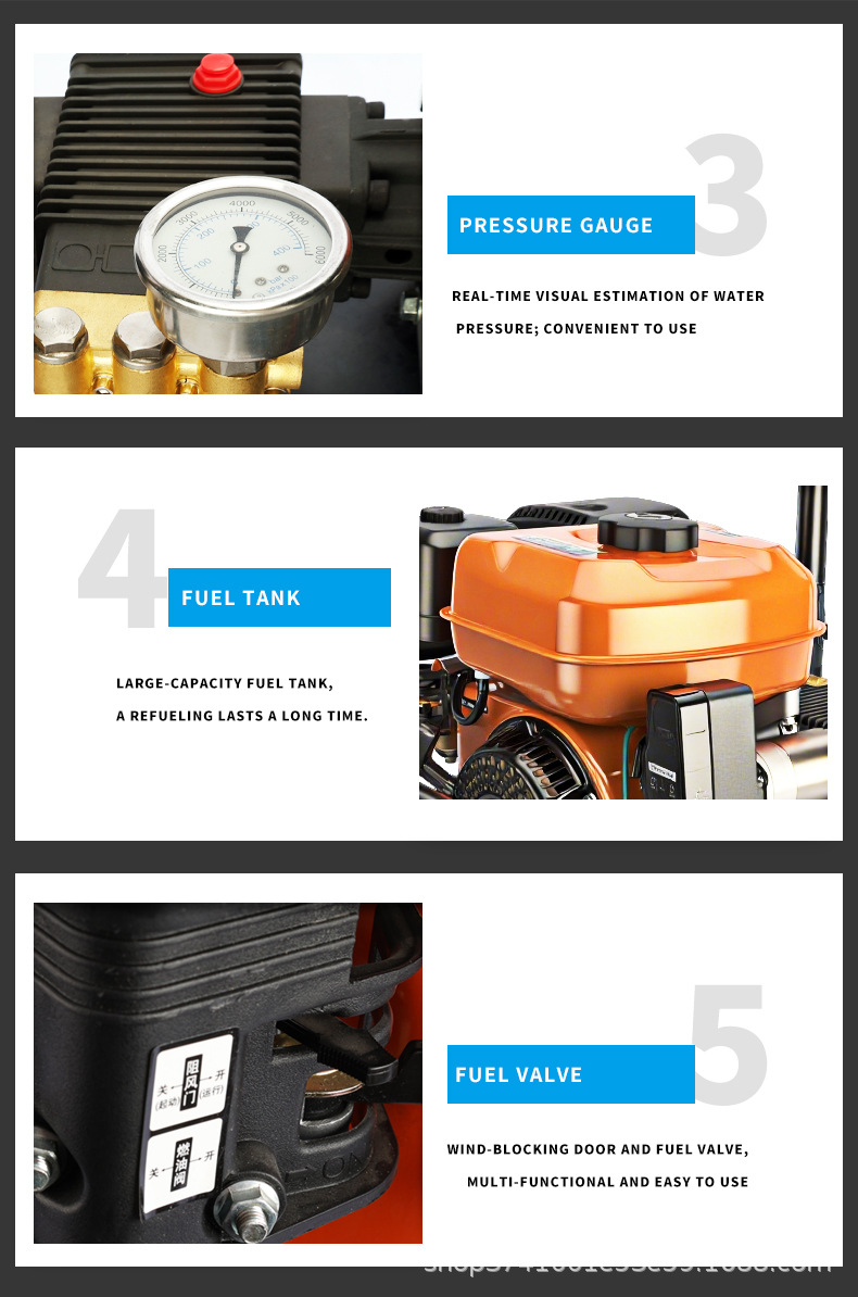 Gasoline Car Washing Machine High Pressure Mobile Cleaning Pump Gasoline Cleaning Machine High Power Door-To-Door Car Washing Pipe Unblocking Cross-Border