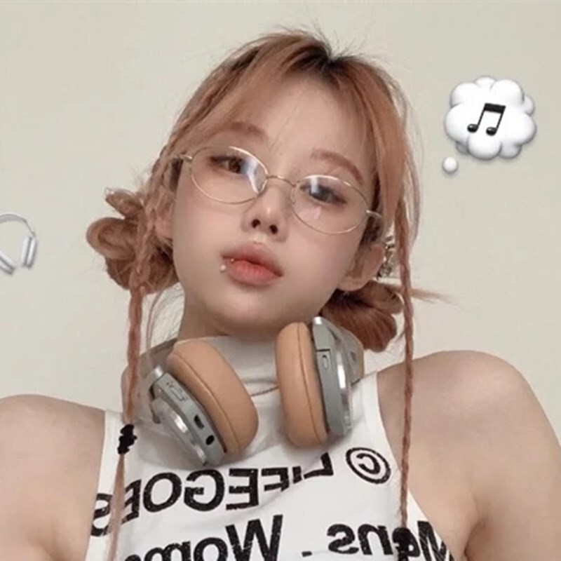男女同款银色小框眼镜女椭圆形小脸金属平光镜可配近视素颜眼镜架|undefined