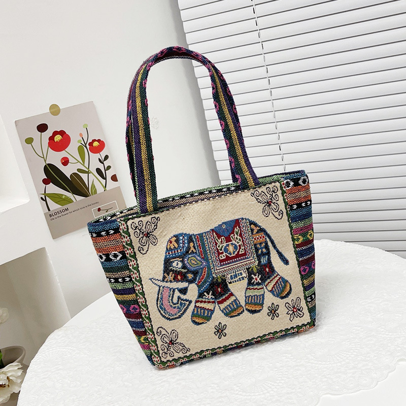 Venta al por mayor bolso de las mujeres bolsa de lona de doble cara de seda mostrar estilo nacional bolso de trabajo Bento bolso de la madre