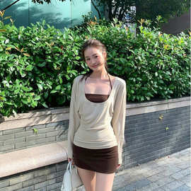 罩衫薄纱上衣吊带包臀连衣裙防晒外搭女初夏独特漂亮两件套装穿搭