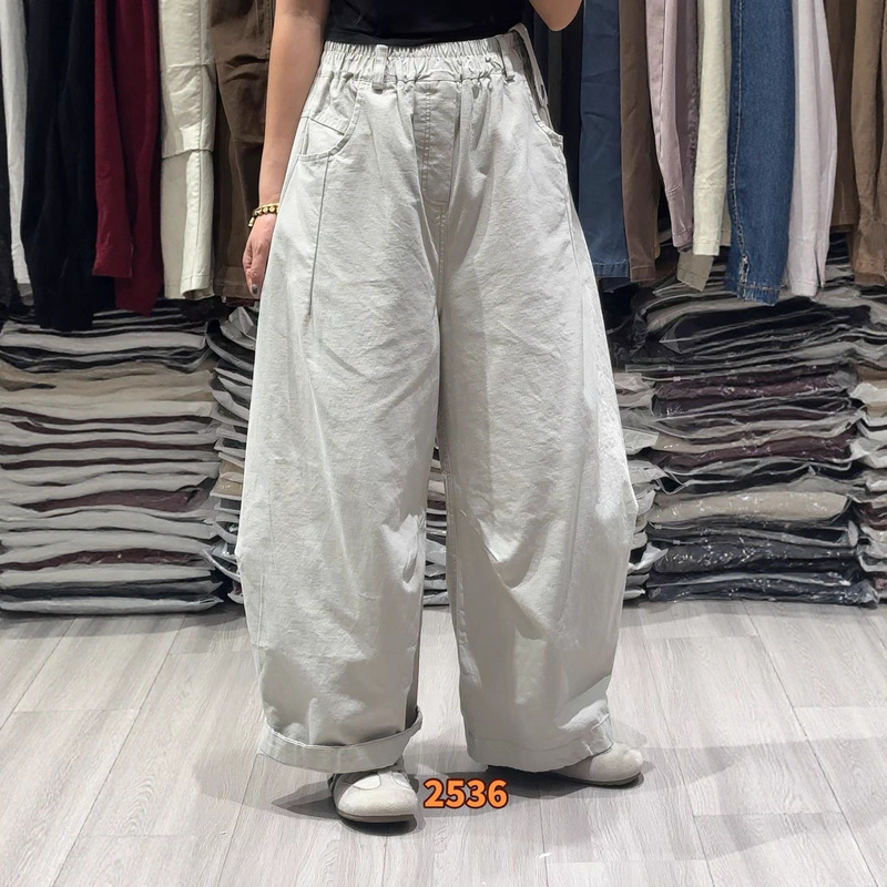 新品休闲百搭松紧腰港风休闲裤女 宽松阔腿气球长裤|undefined