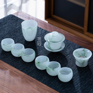 Glazed Jade Porcelain Anti-Scalding Kung Fu Tea Set Full Set Ink Pure White Office Home Gift High-End Gift Box Set