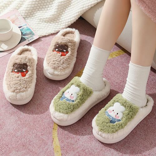 Thick-soled fluffy cotton slippers for women, suitable for autumn and winter outdoor wear, indoor home comfort and warmth, foot-melting couple's cotton shoes for men