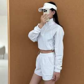 al防晒短裤两件套女士短款拉链外套抽绳超短裤休闲套装时尚工装女