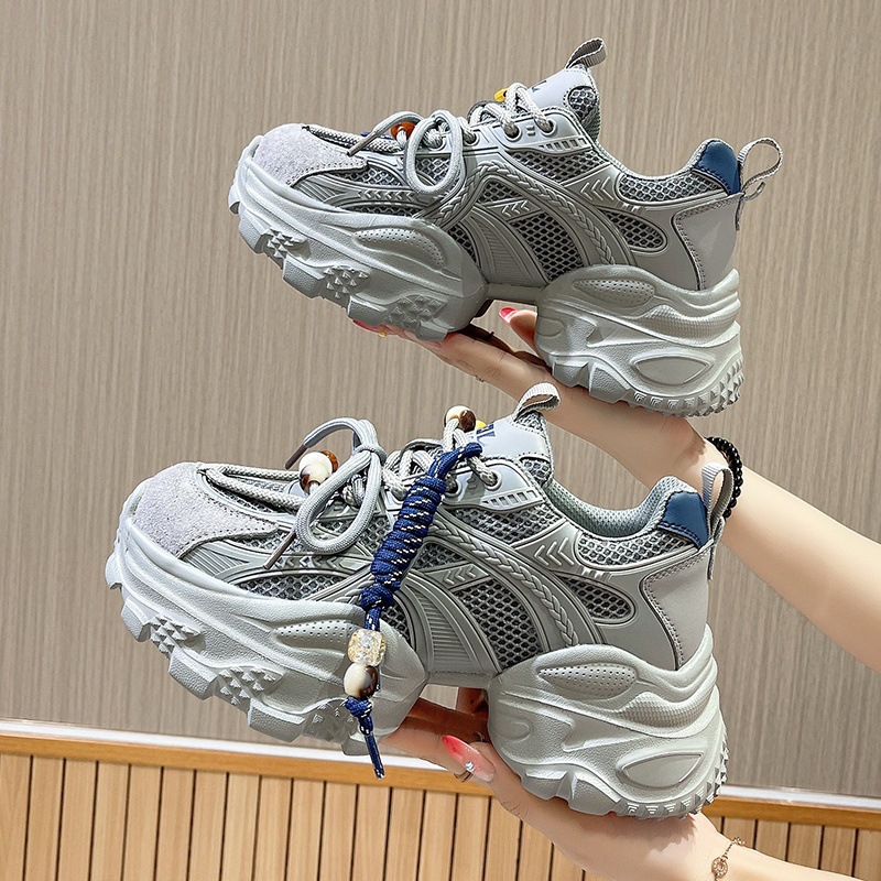 2025 Summer and Autum New Genuine Leather Dad Shoes 5cm Women's Thick-Soled Mesh Breathable Casual Versatile Sports and Casual Shoes