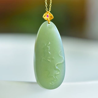 福贝钻珠宝【18K金镶天然和田青海料观音牌吊坠】裸石尺寸19*41mm