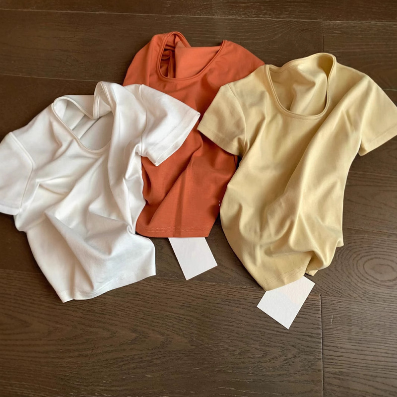 Yifantai Pure Color Short-Sleeved T-Shirt Women's Summer New Versatile Simple Basic Slimming Look Top Yifantai Pure Color Short-Sleeved T-Shirt Women's Summer New Versatile Simple Basic Slimming Look Top