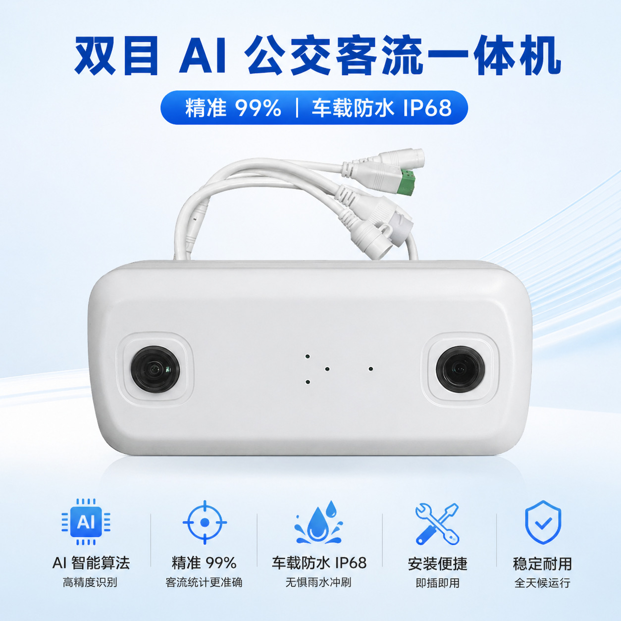Passenger bus on-board passenger counter, car intelligent AI video binocular system for passenger counting