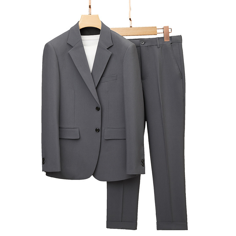 New Men's Suit Set, Japanese Style, Loose Fit, Plus Size, Casual Men's Wear, Gray Two-Piece Suit New Men's Suit Set, Japanese Style, Loose Fit, Plus Size, Casual Men's Wear, Gray Two-Piece Suit