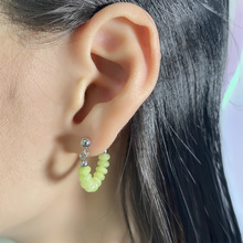 绿色串珠耳环女中式小清新淡雅气质和田玉耳坠算盘珠两戴耳扣