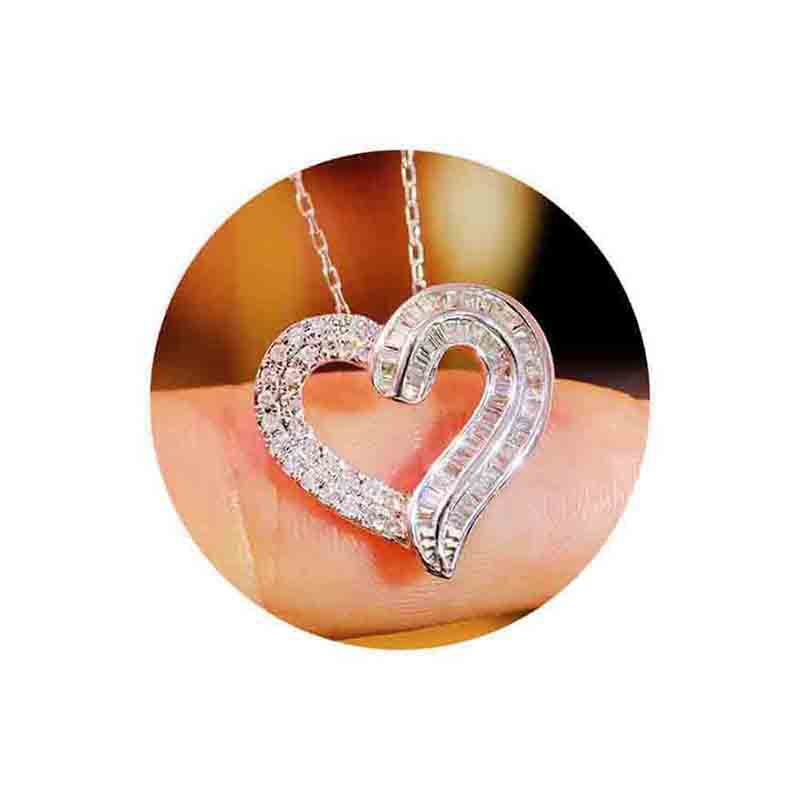 Pendant Necklace Classification Wholesale Jewelry Modern Style Classic Style Heart Shape Copper Zircon Pendant Necklace Cable Chain