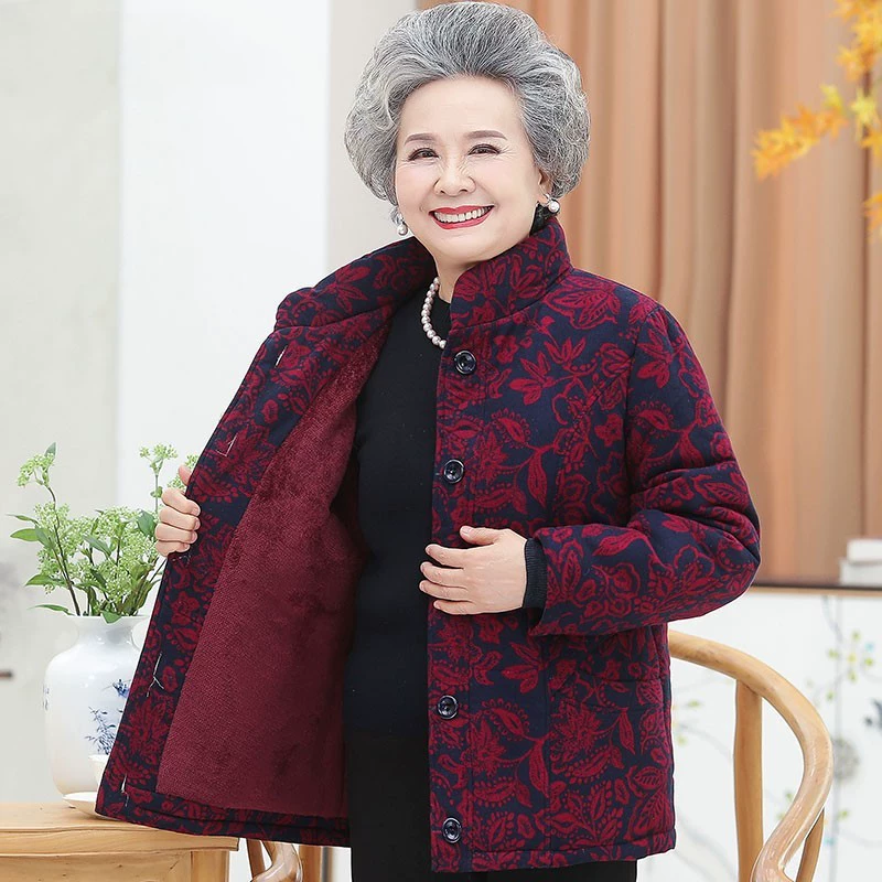 Зимнее пальто для пожилых женщин, 70 лет, утолщенная хлопковая одежда, одежда для пожилых женщин