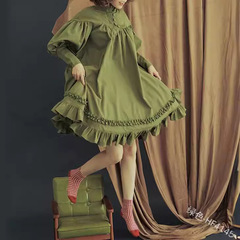 日系メイドcos服新品長袖ゆるいボタンレースランタン袖飾りlolitaワンピースq155
