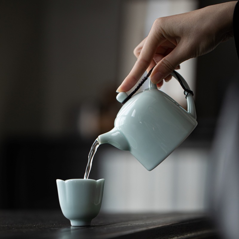 粉青磁器ティーポット茶具秦権壺復古シンプルオフィス家庭用手作り工夫茶器中国式主泡茶器|undefined