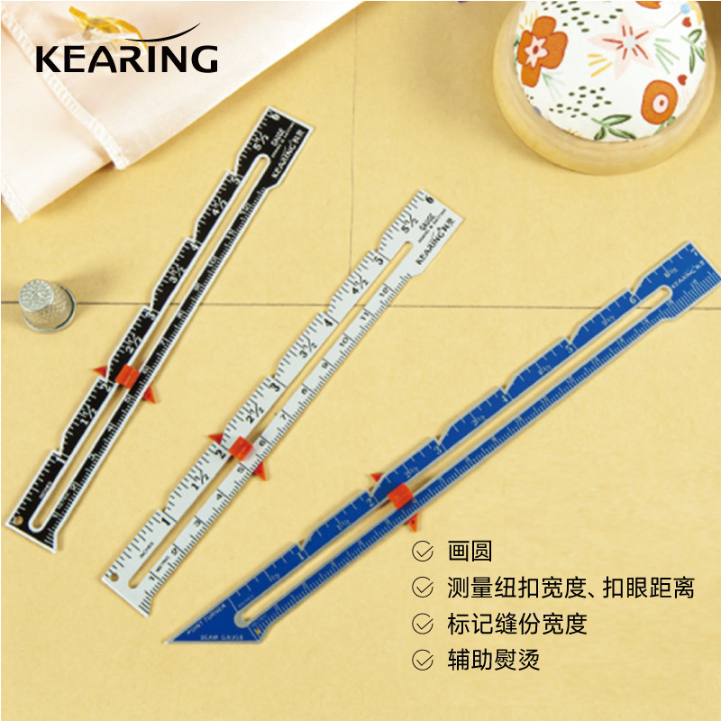 Regla de costura Keling, calibre de patchwork, medición manual, posicionamiento de botones, margen, línea paralela, calibre de costura de alambre de aluminio de aviación